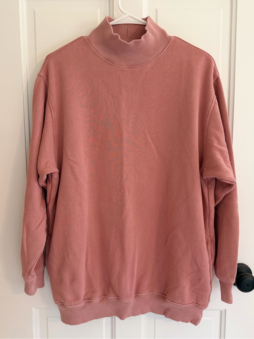 Aerie Mock Neck Oversized Fleece Sweatshirt Pink Side Pockets‎ Small